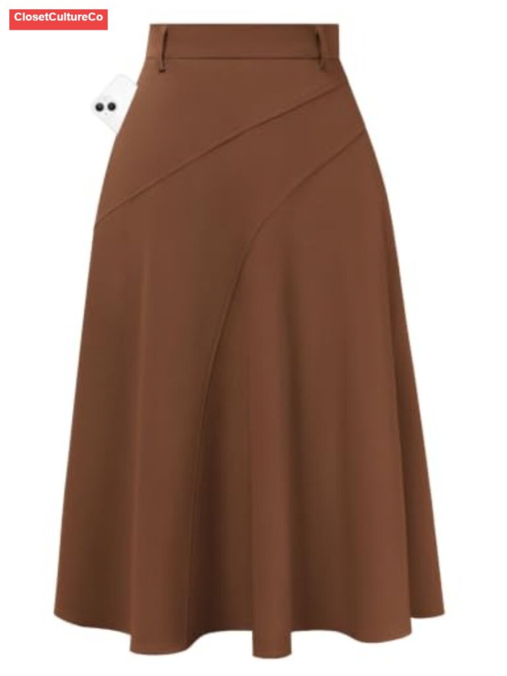 A-Line Midi Skirt High Waist Flowy Business Casual with Pockets